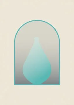 Boho minimalist wall art with arch and blue jar. Interior window design Illustrazione stock