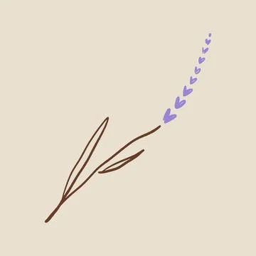 Boho minimalistic tiny lavender branch logo or label vector illustration イラスト素材