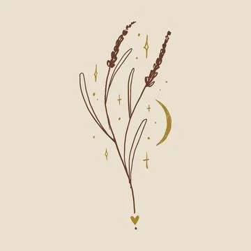 Boho minimalistic tiny lavender branch logo or label vector illustration Illustrazione stock