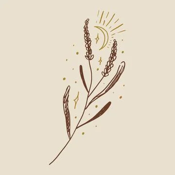 Boho minimalistic tiny lavender branch logo or label vector illustration Illustrazione stock