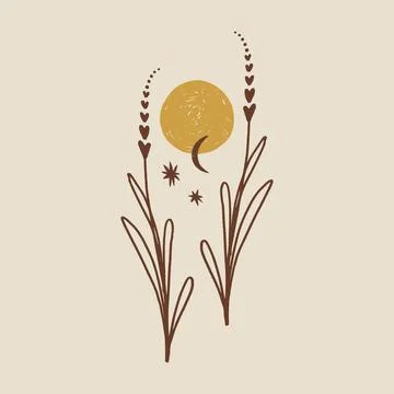 Boho minimalistic tiny lavender branch logo or label vector illustration Stock Illustration