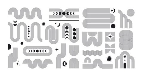 Boho monoline arch and moon phases. Modern abstract line art aesthetic design Stock Illustration