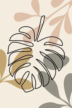 Boho Monstera Botanical Illustration with Neutral Organic Shapes Stock Illustration