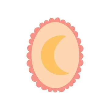 Boho moon inside oval pink scalloped badge illustration for decor Stock Illustration