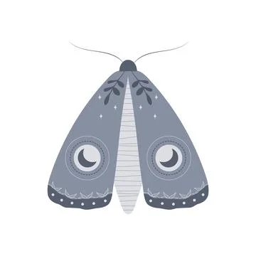 Boho moth. Insect with celestial elements. Witch and magic symbol. Abstract hand Illustrazione stock