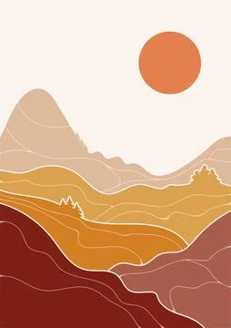 Boho Mountain and Sun Abstract Home Decor Stock Illustration