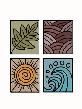 Boho Nature Elements Color Block Grid Stock Illustration