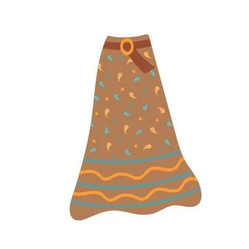 Boho outfit. Ethnic pattern belted skirt. Illustrazione stock
