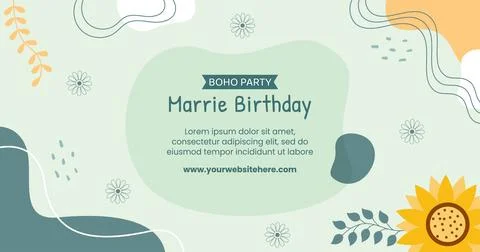 Boho Party Post Template Hand Drawn Cartoon Flat Illustration Stock Illustration