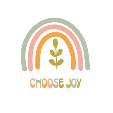 Boho pastel rainbow with botanical branch and choose joy quote Stock Illustration