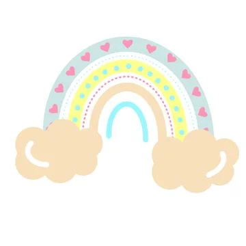 Boho pastel rainbow with clouds. Stock Illustration