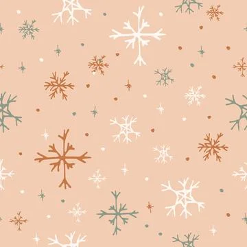 Boho pattern with doodle snowflakes. Seamless pattern. Vector background. Illustrazione stock