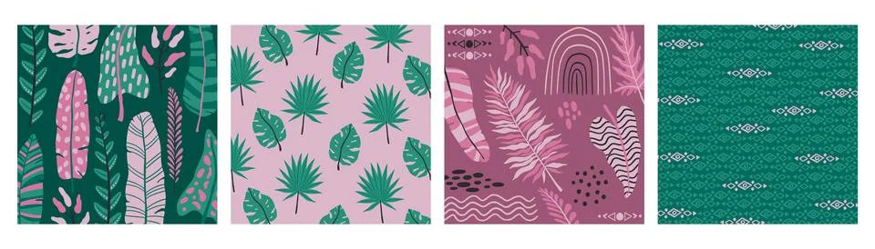 Boho patterns. Abstract nature leaf, seamless ethnic floral leaves, geometric Stock Illustration