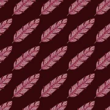 Boho pink feather seamless doodle pattern for decorative design. Aztec style. Stock Illustration