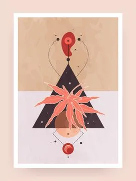 Boho poster. Magic figures. Astrology stars. Esoteric geometry. Flat triangle 스톡 일러스트