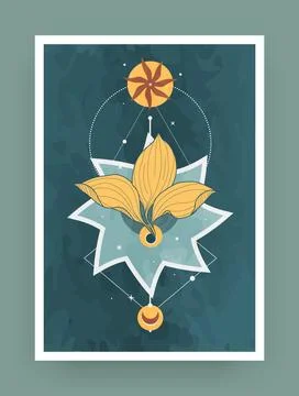 Boho poster. Magic figures. Astrology stars. Esoteric geometry. Flat triangle Illustrazione stock