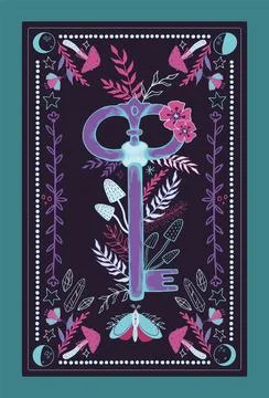 Boho poster. Tarot card. Witch magic key. Mystic mole. Esoteric celestial d.. Stock Illustration