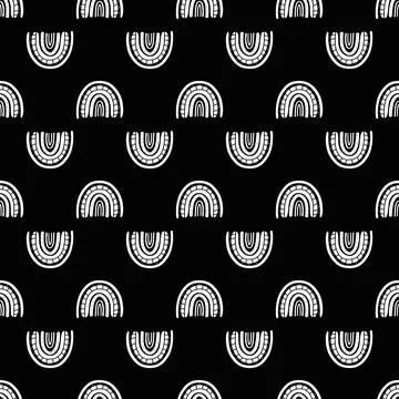 Boho Rainbow black and white seamless pattern Stock Illustration