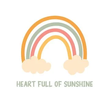 Boho rainbow with clouds and sunshine message Stock Illustration