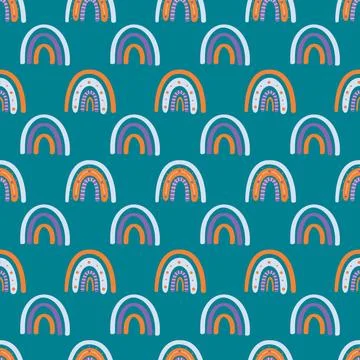 Boho rainbow on emerald background pattern Stock Illustration