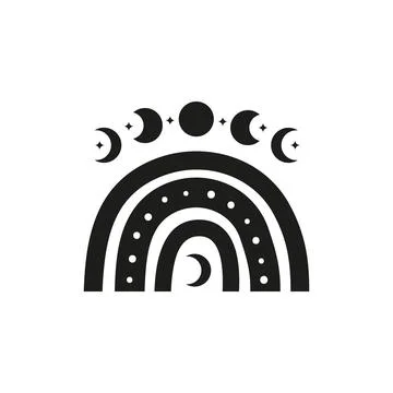 Boho rainbow with moon phases, dots, crescent. Illustrazione stock