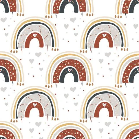 Boho rainbow seamless pattern. 스톡 일러스트