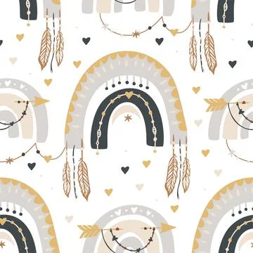 Boho rainbow seamless pattern. Stock Illustration