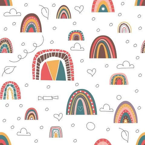 Boho rainbow seamless pattern for kids wallpapper, textile, wearing items Stock Illustration