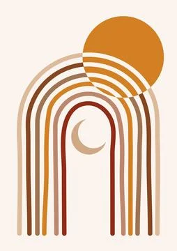 Boho Rainbow Sun and Moon Abstract Home Decor Stock Illustration