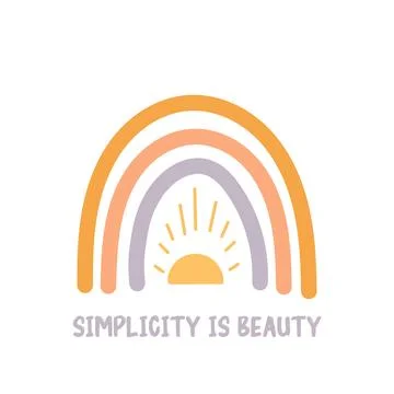 Boho rainbow with sun and simplicity is beauty Illustrazione stock