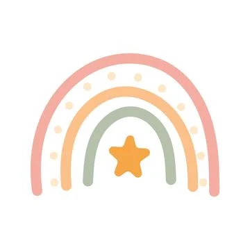 Boho rainbow vector illustration with orange star and dotted arch Stock Illustration