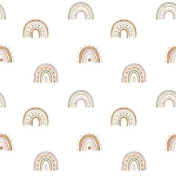 Boho Rainbow watercolor seamless Pattern. Illustration for Baby wallpaper or Stock Illustration