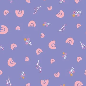 Boho rainbows and flowers repeat pattern on purple Stock Illustration
