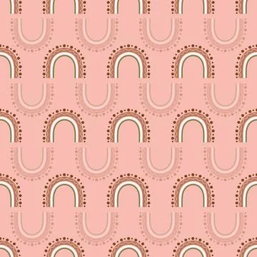 Boho rainbows seamless pattern design on pink background Stock Illustration