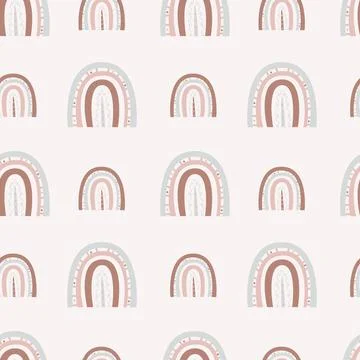 Boho rainbows. Seamless rainbow pattern with dots and lines of two sizes on a イラスト素材