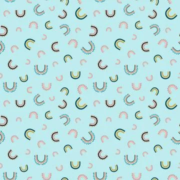 Boho rainbows on teal background seamless pattern Stock Illustration