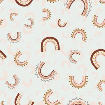 Boho rainbows vector repeat pattern on creme background Stock Illustration