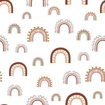 Boho rainbows vector repeat pattern on white background Illustrazione stock