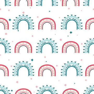 Boho rainbows vector repeat pattern on white background Stock Illustration