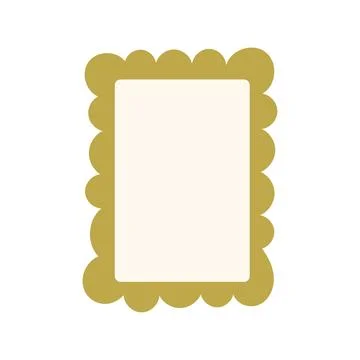 Boho rectangular label frame with green scalloped edge illustration Stock Illustration