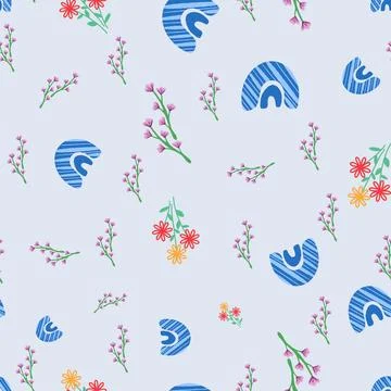 Boho repeat pattern design, rainbows and flowers Stock Illustration