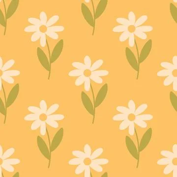 Boho seamless daisy flower pattern with yellow orange background Illustrazione stock