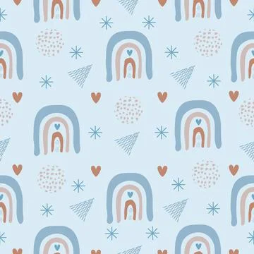 Boho seamless pattern with blue background Stock Illustration