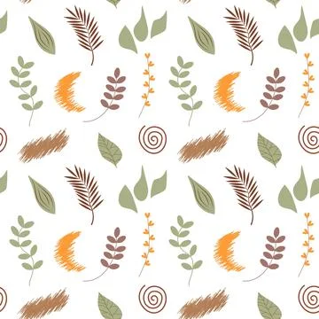 Boho seamless pattern. Cute floral twigs and abstract shapes background. Illustrazione stock
