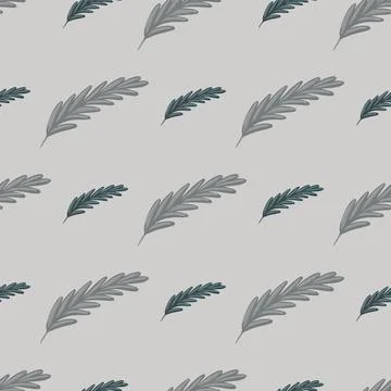 Boho seamless pattern in grey pale style with feather shapes. Abstract hand d Stock Illustration