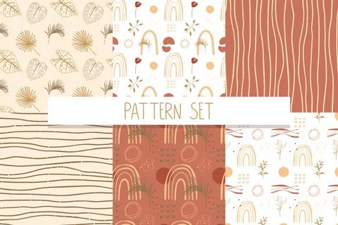 Boho seamless pattern set. Abstract designs Illustrazione stock