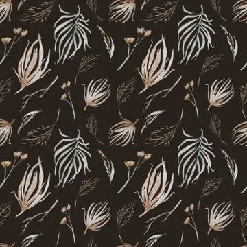 Boho seamless pattern watercolor elements of savanna gold flowers collection Stock Illustration