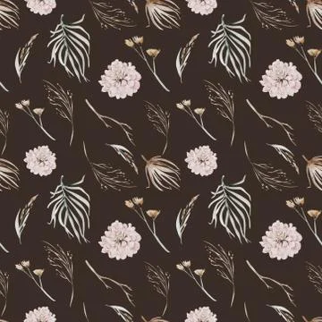 Boho seamless pattern watercolor elements of savanna gold flowers collection Illustrazione stock