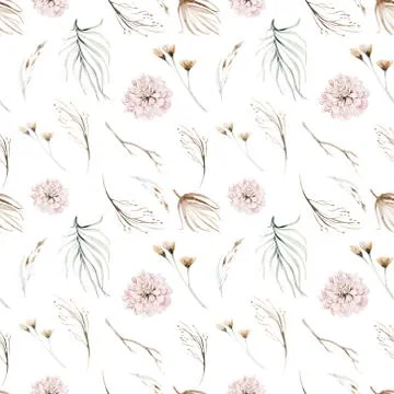 Boho seamless pattern watercolor elements of savanna gold flowers collection Illustrazione stock