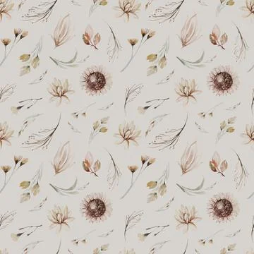 Boho seamless pattern watercolor elements of savanna gold flowers collection Stock Illustration